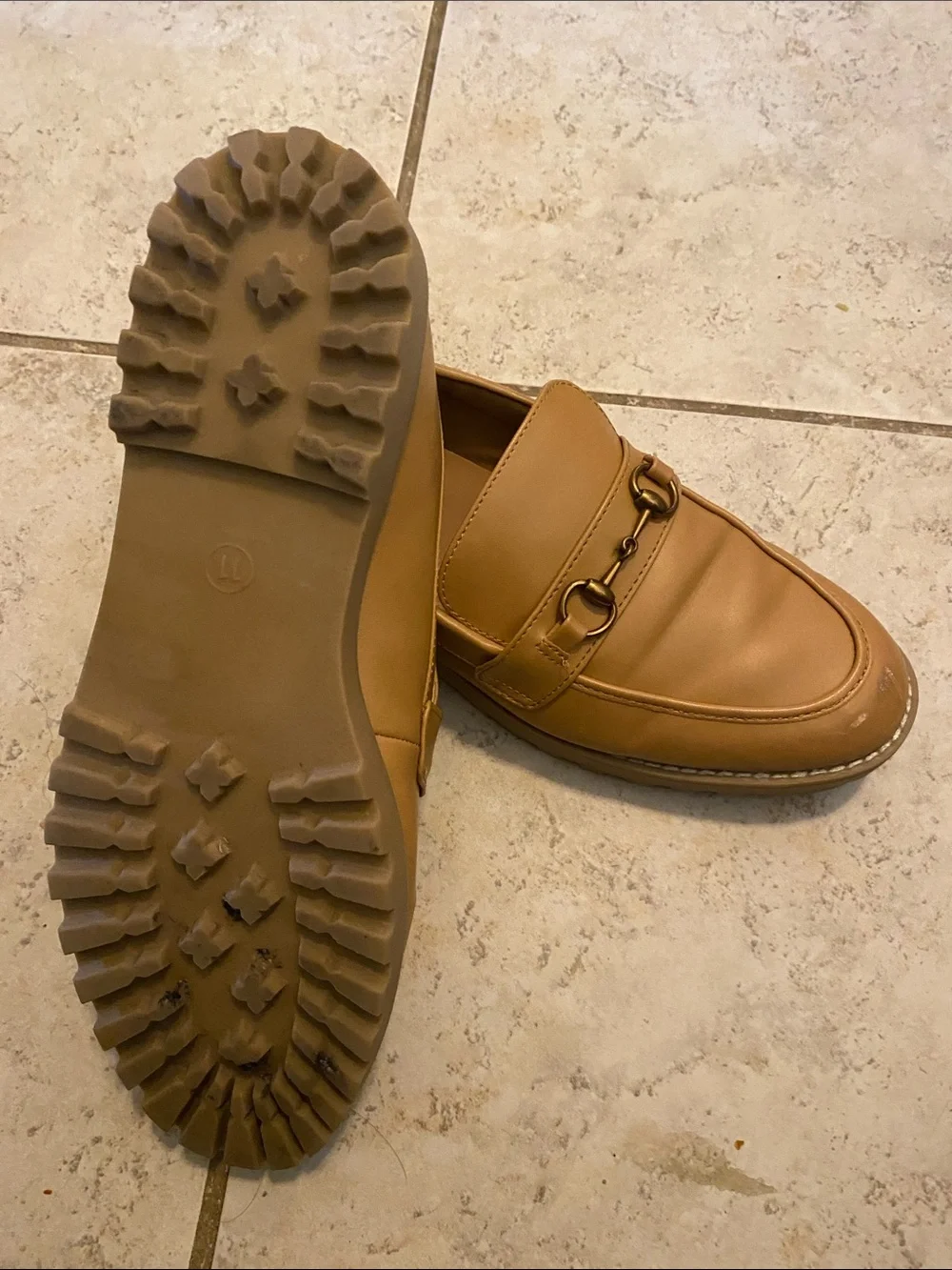 A New Day Tan Leather Slip-On Loafers for women
